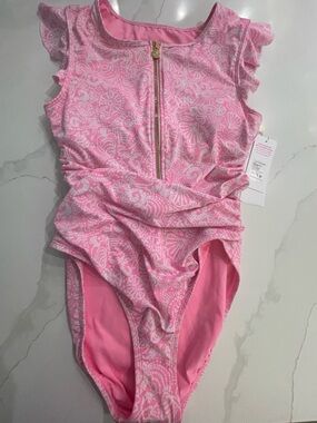 Lilly Pulitzer Pink and White Patterned Girls One-Piece Swimsuit